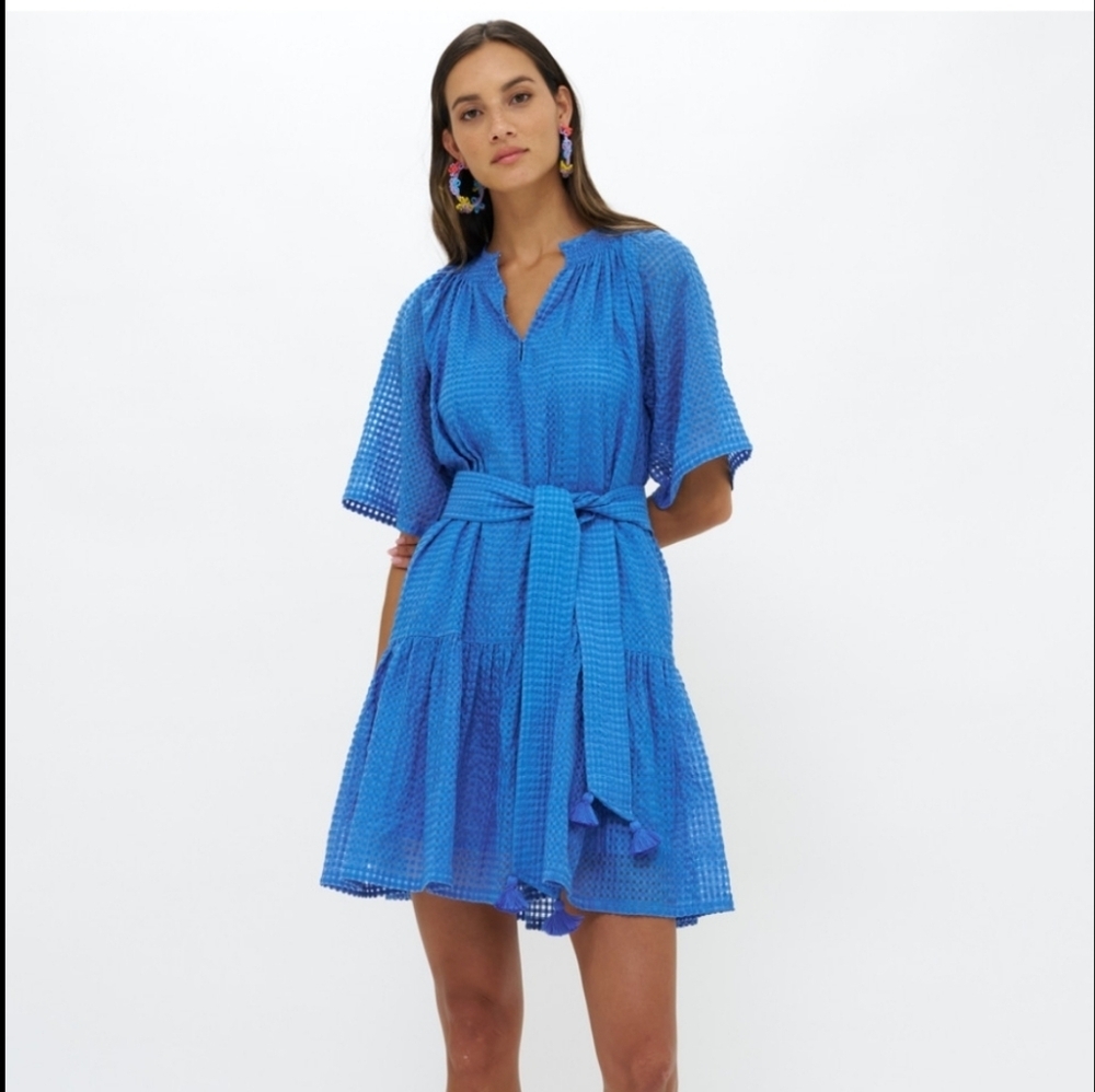 Oliphant Electric Blue Textured Breezy Mini Dress with Belt 2X XXL
